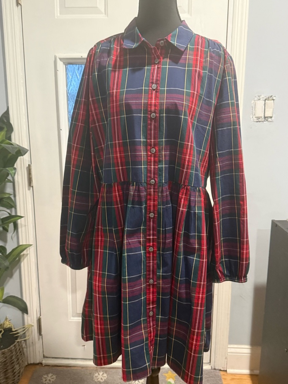 J.Crew Navy, Red & Green Plaid Shirt Dress